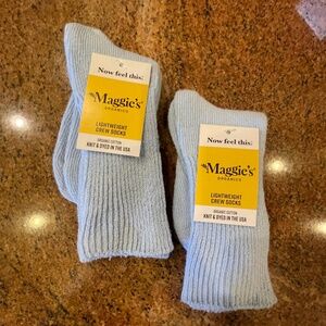 NEW! Maggie''s Organics Lightweight Crew Socks Light Blue Medium Two Pair! NWT!